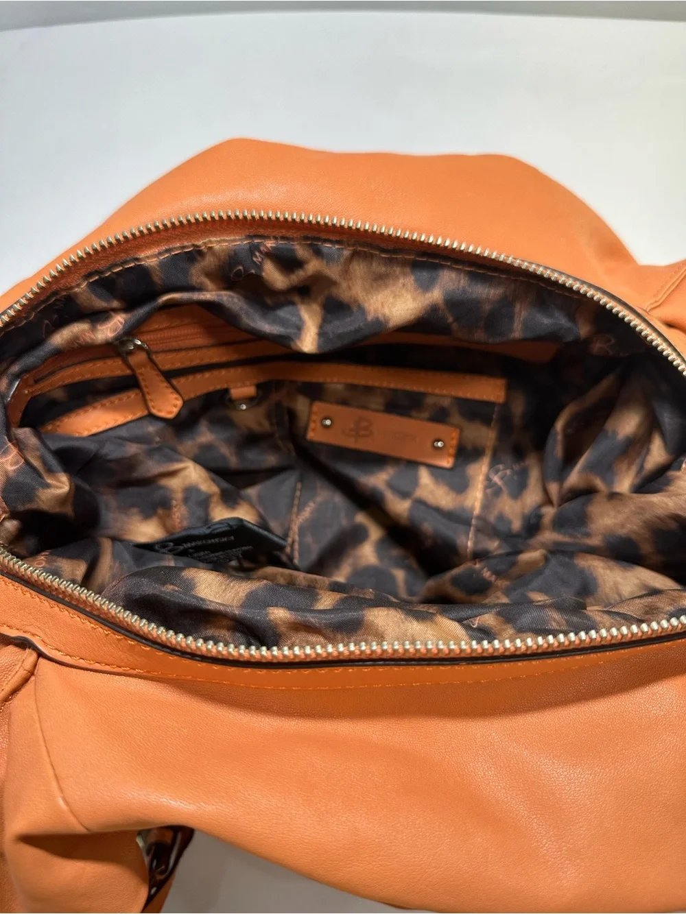 B. Makowsky Peach Leather Studded Hobo Bag Zip Wallet Set Leopard Lining Y2K⁠